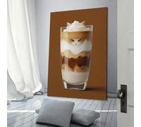 Poster chat dans une tasse de café latte macchiato, peinture sur toile, art mural, décoration pour mari, petit ami, petite amie, toile personnalisée, 30 x 45 cm