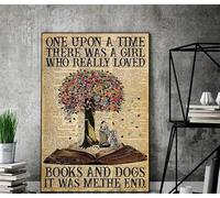 Poster chien « Girl Love Dog » - Affiche « Once Upon A Time There was A Girl Who Really Loved Dogs and Books » - Affiche rétro en métal - 20,3 x 30,5 cm
