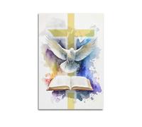 Poster chrétien colombe blanche, croix du Christ et de la Bible, peinture à l'aquarelle, peinture décorative sur toile, affiches murales pour chambre à coucher, impressions artistiques modernes