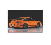 Poster classique 911 GT3 RS Orange Racing Car 997 - Impression sur toile - Art moderne - 60 x 90 cm