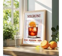 Poster Cocktail Negroni Moderne. Belle Affiche Cocktail Rouge. Recette Negroni en français. Décoration pour Cuisine et Bar, sans Cadre. (30x40)