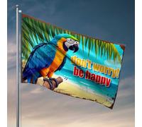Poster cool avec drapeaux perroquet sur la plage : ne vous inquiétez pas, soyez heureux, drapeau cool trucs pour votre chambre (30 x 45 cm)