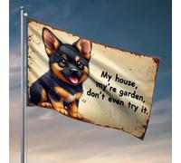Poster cool drapeaux adorable chien Avertissement : Keep Out Of My House And Garden! Drapeau accessoires de salle de jeu drapeaux pour chambre drôle (120 x 180 cm)