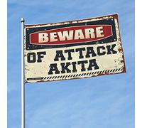 Poster cool drapeaux Beware Of Attack Akita Drapeau amusant Décoration de patio camping-car (152 x 244 cm)