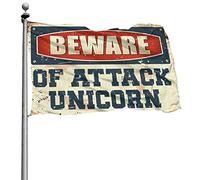 Poster cool drapeaux Beware of Attack Licorne Drapeau amusant Décoration de patio camping-car (152 x 244 cm)