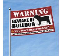 Poster cool drapeaux « Beware of Bulldog » - Décoration amusante pour patio et camping-car (152 x 244 cm)