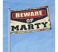 Poster cool drapeaux « Beware of Marty » - Décoration amusante pour patio et camping-car (152 x 244 cm)