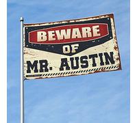 Poster cool drapeaux Beware of Mr. Austin Drapeau amusant Décoration de patio camping-car (152 x 244 cm)