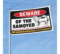 Poster cool drapeaux « Beware of Samoyed » - Décoration amusante pour patio et camping-car (152 x 244 cm)