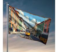 Poster cool drapeaux colorés scène de rue avec tramway et architecture historique drapeau cool trucs pour votre chambre (60 x 90 cm)