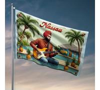 Poster cool drapeaux de guitariste relaxant dans le paradis tropical de Nassau - Accessoires de salle de jeux - Drapeaux pour chambre drôle (120 x 180 cm)
