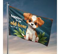 Poster cool drapeaux Happiness Is An Old Beer avec un chiot ludique drapeau cool trucs pour votre chambre (152 x 244 cm)