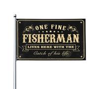 Poster cool drapeaux One Fine Fisherman Lives Here With The Catch Of His Life Drapeau amusant Décoration de patio camping-car (152 x 244 cm)