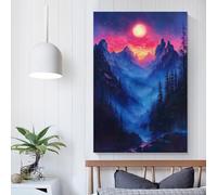 Poster Coucher de soleil dans la forêt brumeuse personnalisable sur toile, décoration pour la maison, le bureau, le salon, la chambre à coucher, idée cadeau d'anniversaire pour femme, 60 x 90 cm