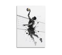 Poster d'action de volley-ball avec éclaboussures d'encre dynamique et mouvement athlétique - Impression sur toile moderne pour chambre à coucher - 50 x 75 cm