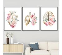 Poster d'anatomie médicale, poster d'anatomie de cœur avec fleurs, images de cœur, poumons, cerveau, décoration de cabinet médical, pour hôpital, clinique, sans cadre (C, 3x40x60cm, Sans cadre)