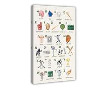 Poster d'apprentissage de l'alphabet sur toile pour chambre à coucher, bureau, chambre, cadeau 60 x 90 cm