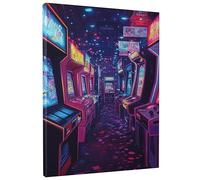 Poster d'arcade rétro - Impression de jeu vidéo bleu pêche fluo - Décoration esthétique des années 80 pour salon, chambre à coucher, salle de jeux, sans cadre - 40,6 x 50,8 cm