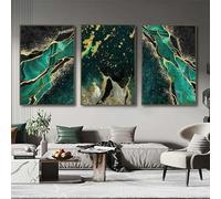 Poster D'Art,3 Pièces-Tableau Abstrait Nordique à Texture de Marbre Vert sur Toile Impression Moderne sur Feuille D'Or Idéal la Décoration du Salon de la Cuisine Ou du Bureau-40*60cm (Pas encadré)
