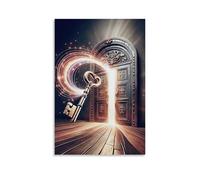 Poster d'art avec image Un gros plan d'une porte ouverte et d'une clé - Décoration murale moderne à suspendre - 30 x 45 cm
