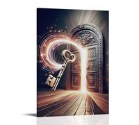 Poster d'art avec image Un gros plan d'une porte ouverte et d'une clé - Décoration murale moderne à suspendre - 30 x 45 cm
