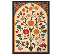 Poster d'art floral islamique traditionnel avec calligraphie arabe - Motif géométrique islamique vibrant - Décoration musulmane unique - Cadeau mural sur toile pour décoration de chambre - Peinture