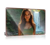 Poster de bar Golden Hour Serenity: A Woman In Nature Near A Waterfall - Panneau de porte amusant (30 x 40 cm)