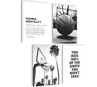 Poster de basket-ball - Cadeaux de basketball - Décoration d'anniversaire - Décoration de basketball - Poster de sport - Images pour le mur - Image de basketball (ballon de basket noir et blanc)