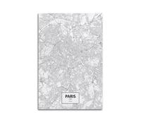 Poster de carte de la ville de Paris et de France - Impression sur toile - Décoration murale moderne pour chambre à coucher - 30 x 45 cm