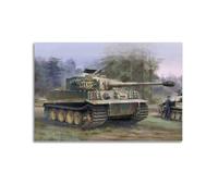 Poster de char allemand de la Seconde Guerre mondiale Pz.Kpfw.VI Ausf.E Tigre I - Impression sur toile murale moderne pour chambre à coucher - 30 x 45 cm