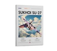 Poster de chasseur d'avion SUKHOI SU-27 - Impression sur toile - Décoration murale moderne - 20 x 30 cm