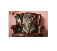 Poster de chat Un chat paresseux se blottit sur un canapé élégant, ajoutant l'accent parfait à un dortoir ou à un espace de cuisine élégant. Cette décoration murale vintage apporte une touche de