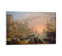 Poster de Claude Lorrain au coucher du soleil sur le thème du port de mer - Décoration murale - 20 x 30 cm