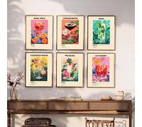 Poster de cocktail rétro - Art mural coloré pour verre à vin - Impression esthétique - Peinture à l'alcool - Décoration murale pour bar, dortoir, cuisine - 20,3 x 25,4 cm - Sans cadre