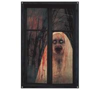 Poster de couverture de fenêtre d'Halloween - Couverture de fenêtre effrayante pour nonne d'Halloween, toile de pour photo effrayante, de fête étrange pour fournitures de fête