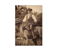 Poster de cow-boy chevauchant un dinosaure - Décoration murale - Autocollants muraux amusants pour la famille - Ancêtres hilarants 49