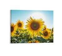 Poster de décoration murale de Thanksgiving, champ de tournesols avec soleil brillant, toile encadrée pour salle de bain, chambre d'enfant, œuvres d'art amusantes de fleurs d'automne, cadeaux de