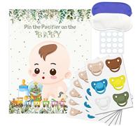 Poster de jeu Pin The Pacifier On The Baby - Sauge - Grand poster de jeux pour fête prénatale, fête d'anniversaire d'enfants - Fournitures de décoration de fête - 36 autocollants pour tétine, 2