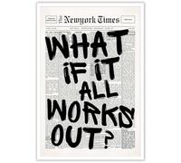 Poster de journal rétro noir et blanc « What If It All Works Out », Citations positives minimalistes sur une peinture toile, affiche decoration murale pour maison dortoir, 20,3 × 30,5 cm, sans cadre