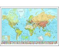 Poster de la Carte du Monde (91,5cm x 61cm) + 2 tringles Transparentes avec Suspension