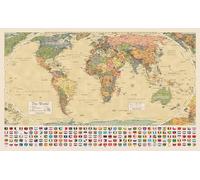 Poster de la carte du monde de la Terre égale - La conception de la carte montre les continents à la taille réelle relative - Laminé 45,7 x 73,7 cm [Jaune]