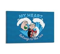 Poster de la série TV Popeye Heart Belongs to The Sea - Impression sur toile - Impression d'art moderne pour chambre à coucher - 50 x 75 cm