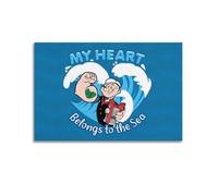 Poster de la série TV Popeye Heart Belongs to The Sea - Impression sur toile - Impression d'art moderne pour chambre à coucher - 50 x 75 cm
