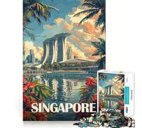 Poster de la Skyline de Singapour, Puzzle de 1000 pièces pour Adultes et Adolescents, Jeu de réflexion apaisant, Cadeau de Noël avec découpe précise 38x52cm