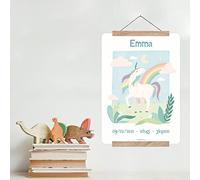 Poster de Naissance - Affiche Souvenir Personnalisée (prénom, date, heure, poids) - Licorne