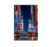 Poster de paysage de Times Square avec taxis et piétons à New York City - Art mural décoratif moderne à suspendre (30 x 45 cm)