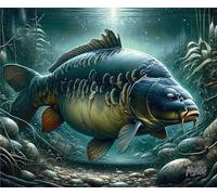Poster de pêche Imagine Slash Carp Art 'Majestic Mirror' 60 x 50 cm Carpe Poster Carpe Poster Poisson Poster