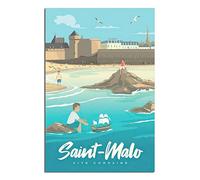 Poster de plage, Remparts St Malo vintage de voyage sur toile, impression artistique, bureau, famille, chambre à coucher, décoration murale