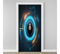 Poster de Porte Boule De Billard 8 Autocollants de Porte Trompe l'oeil Auto-Adhésif 3D Science-Fiction, Affiche Sticker de Mural PVC Décoration Chambre Salon Cuisine Salle 80x200 cm Km30