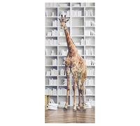 Poster de Porte sans ECHELLE Girafe et bibliothèque Blanche 85 x 205 cm - Sticker préencollé